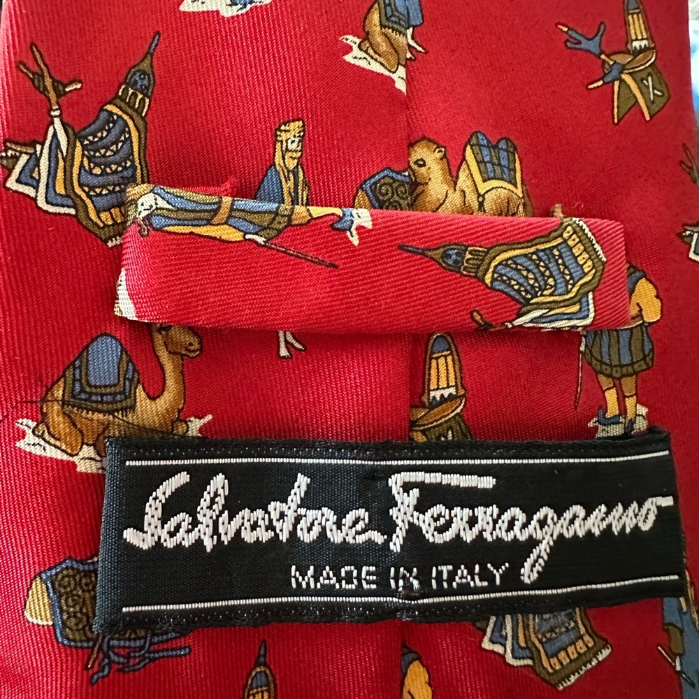 Salvatore Ferragamo Red Tie with Camel and Knight Motif